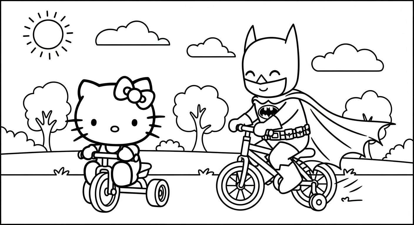 coloriage Batman et Hello Kitty updated à imprimer pour enfant de 12 ans 1