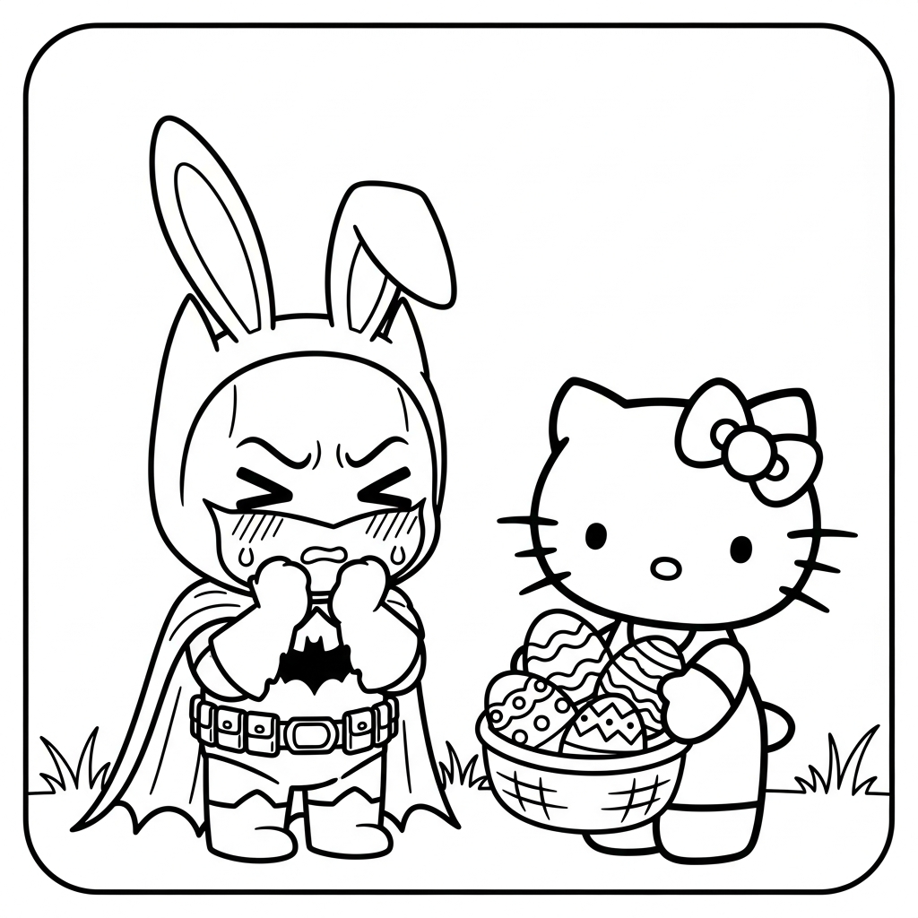 coloriage Batman et Hello Kitty updated pour primaire