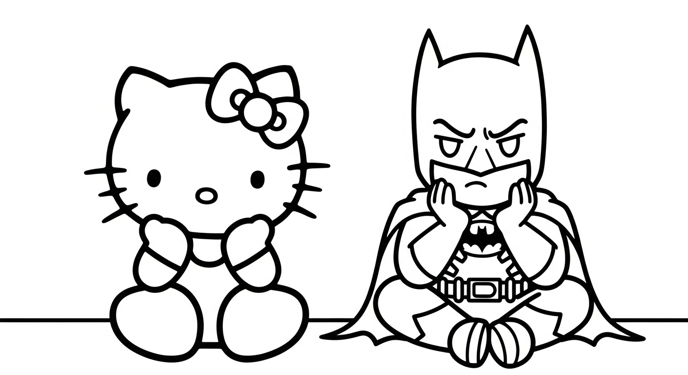coloriage Batman et Hello Kitty updated à imprimer gratuit 1