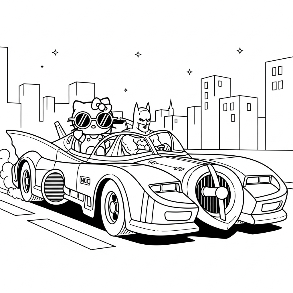 coloriage Batman et Hello Kitty updated à imprimer pour enfant de 3 ans