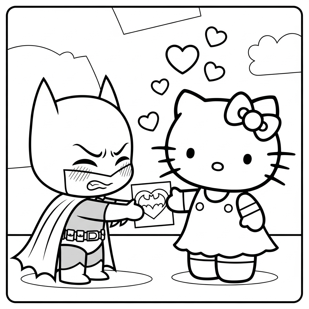 coloriage Batman et Hello Kitty updated à imprimer pour enfant de 3 ans 1