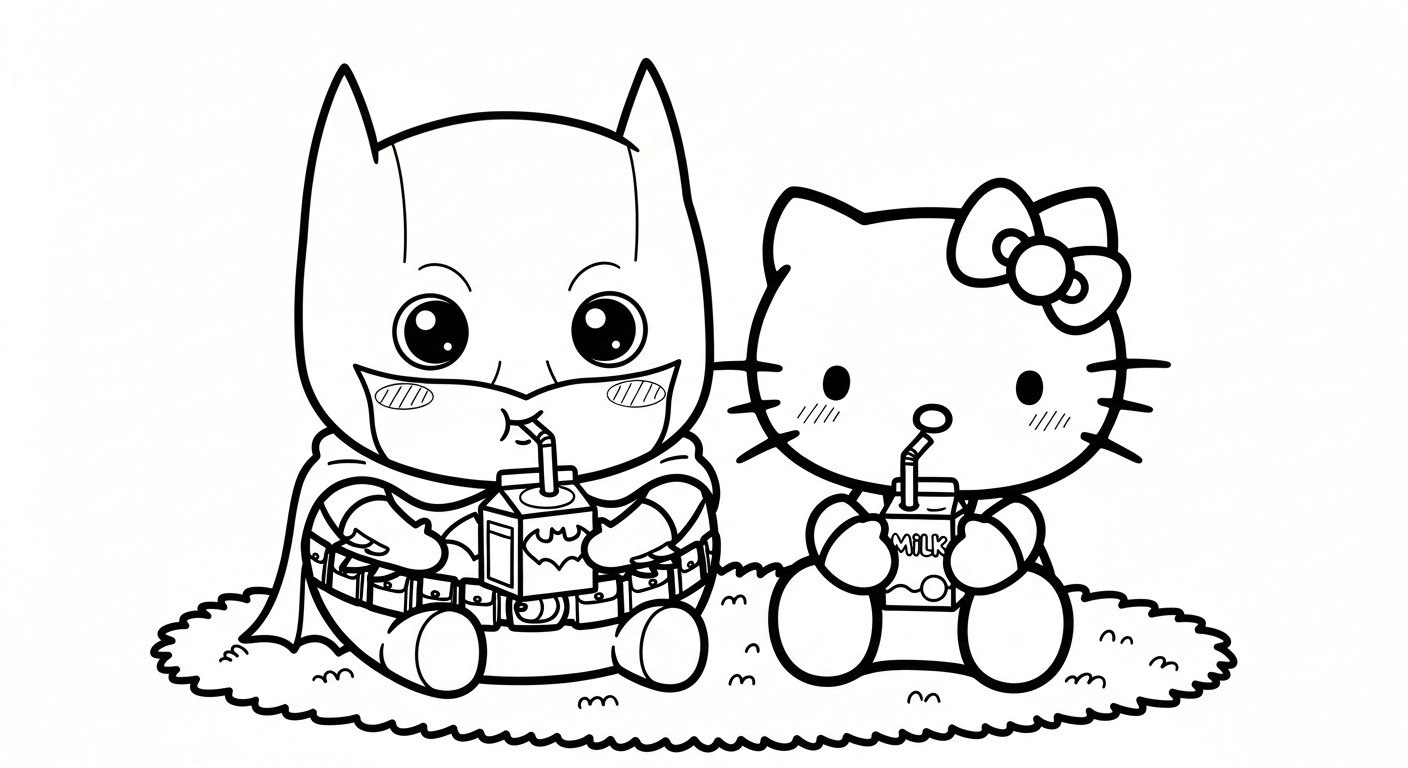 coloriage Batman et Hello Kitty updated à imprimer kawaii