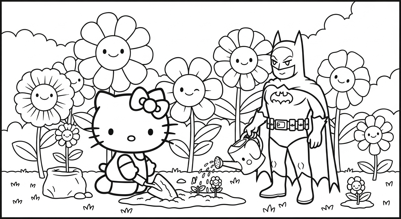 coloriage Batman et Hello Kitty updated a imprimer
