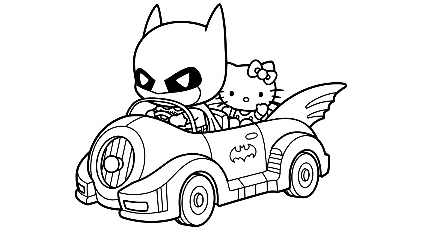 coloriage Batman et Hello Kitty updated à imprimer