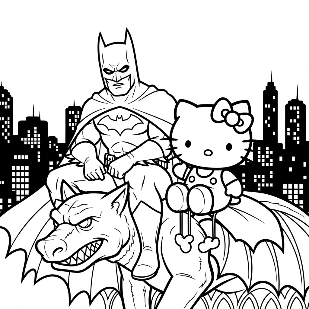 coloriage Batman et Hello Kitty updated pour enfant de 8 ans 1