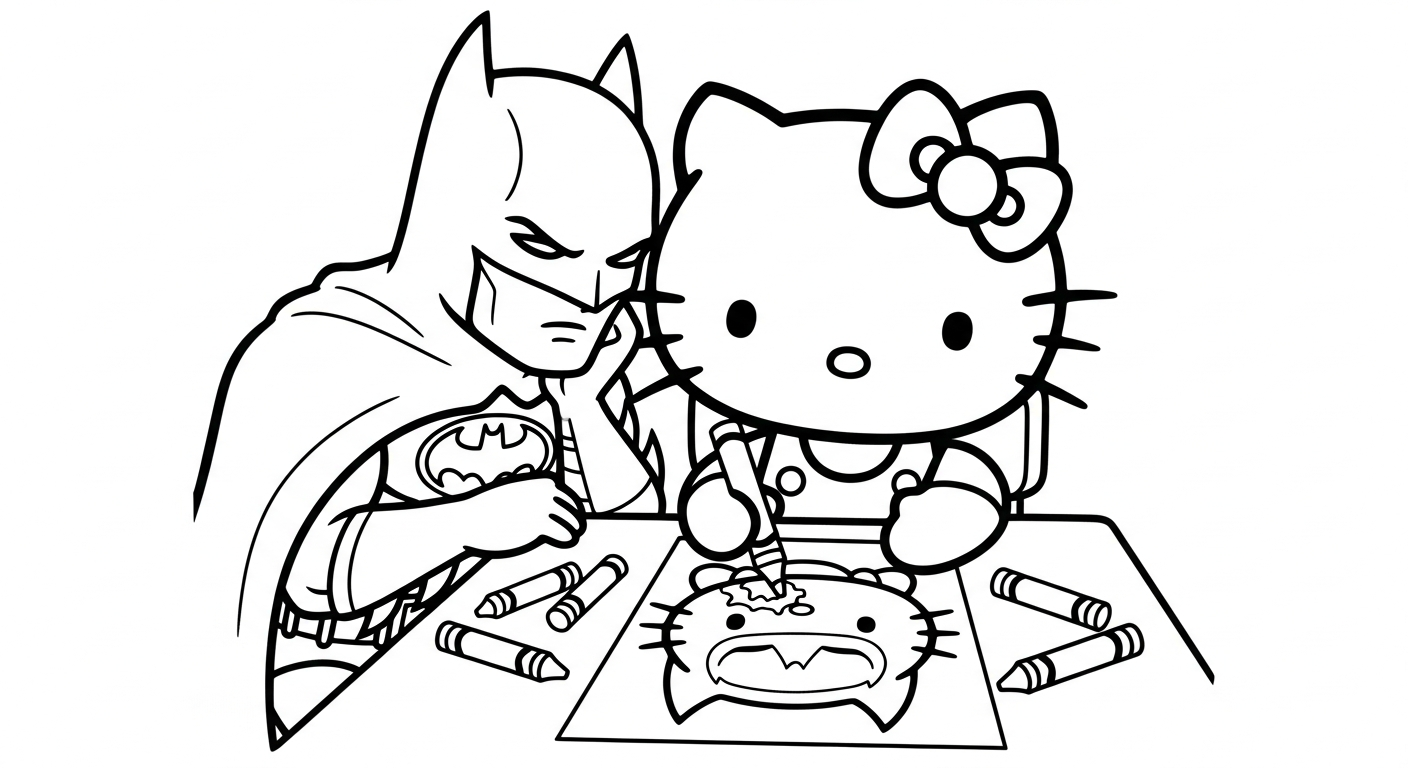coloriage Batman et Hello Kitty updated et apprentissage 2