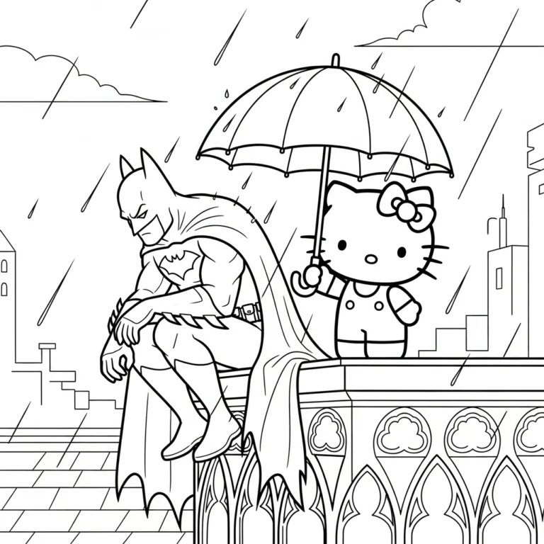Coloriage Batman et Hello Kitty