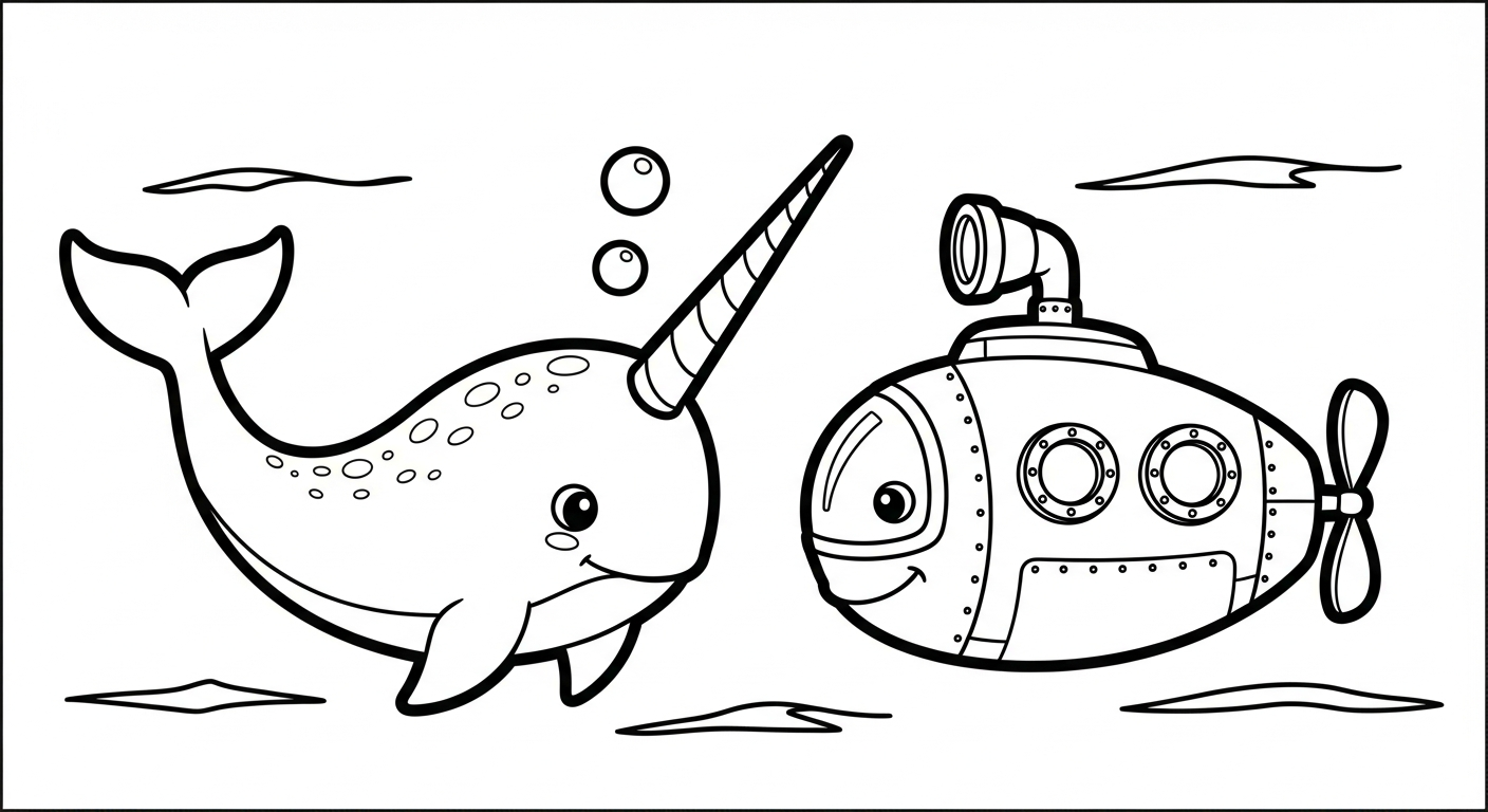 coloriage Narval et decoupage a imprimer gratuit