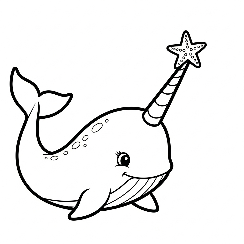 coloriage Narval à imprimer pour enfant de 6 ans