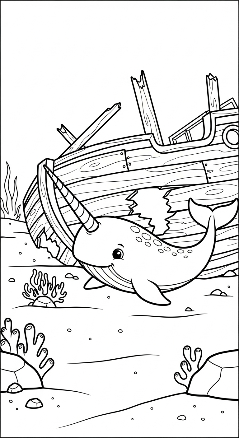 coloriage Narval à imprimer pour enfant de 6 ans 1