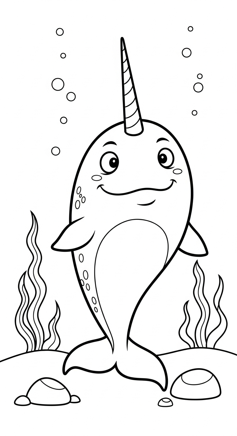 coloriage Narval à imprimer pour enfant de 7 ans