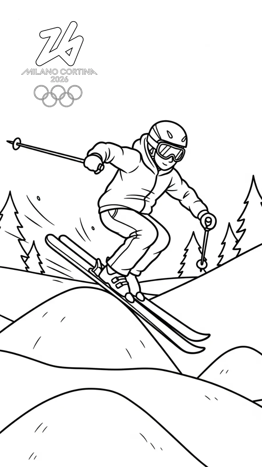 coloriage Jeux Olympiques d’Hiver de 2026 à imprimer pour enfant de 12 ans