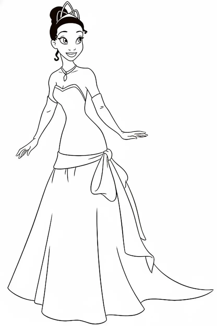 coloriage La Princesse et la Grenouille à imprimer kawaii 1