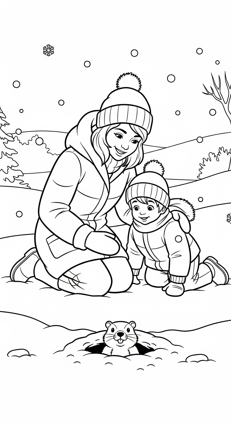 coloriage Jour de la Marmotte pour enfant a imprimer gratuit