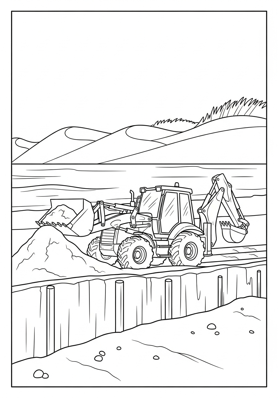 coloriage Tractopelle updated et decoupage