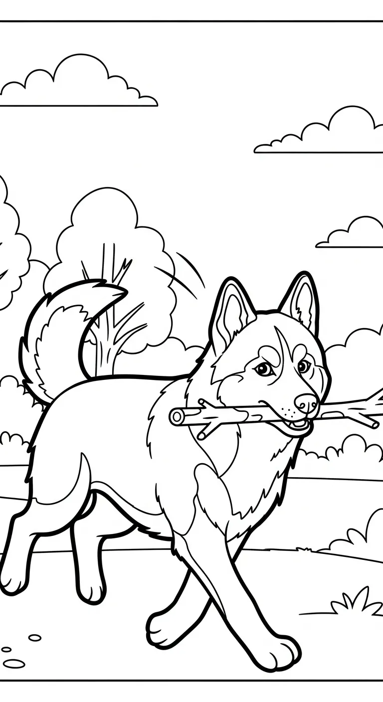 coloriage Husky pour enfants à imprimer 1