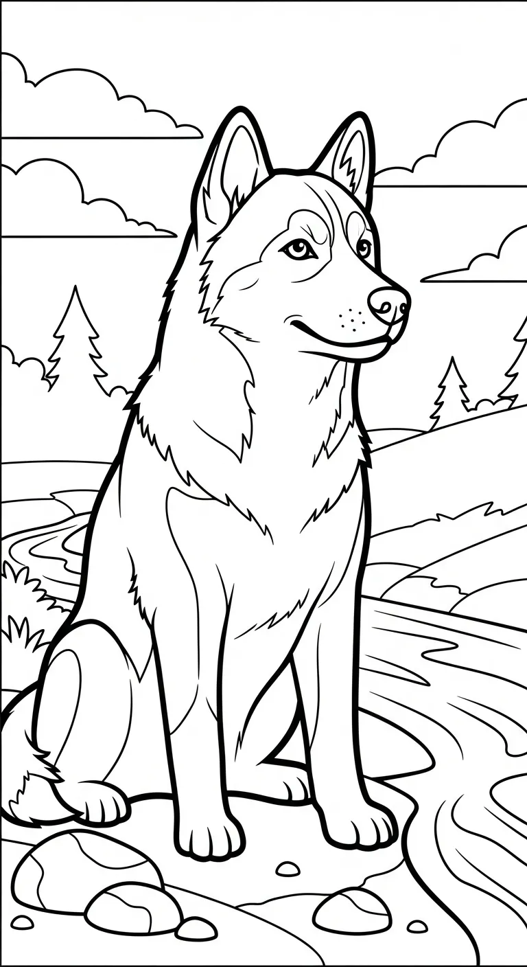 coloriage Husky pour enfants a imprimer gratuit