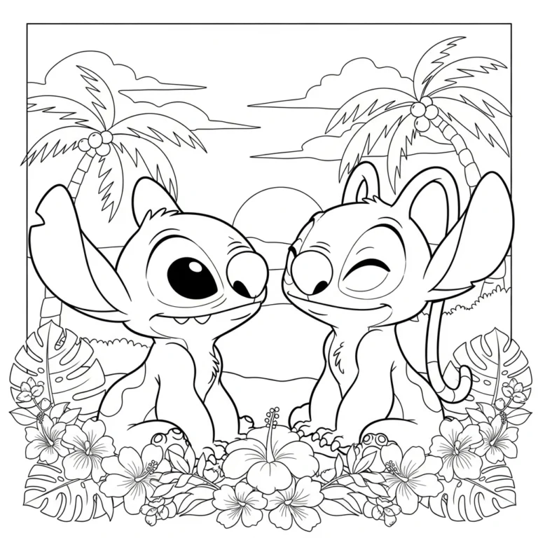 Coloriage Stitch et Angel