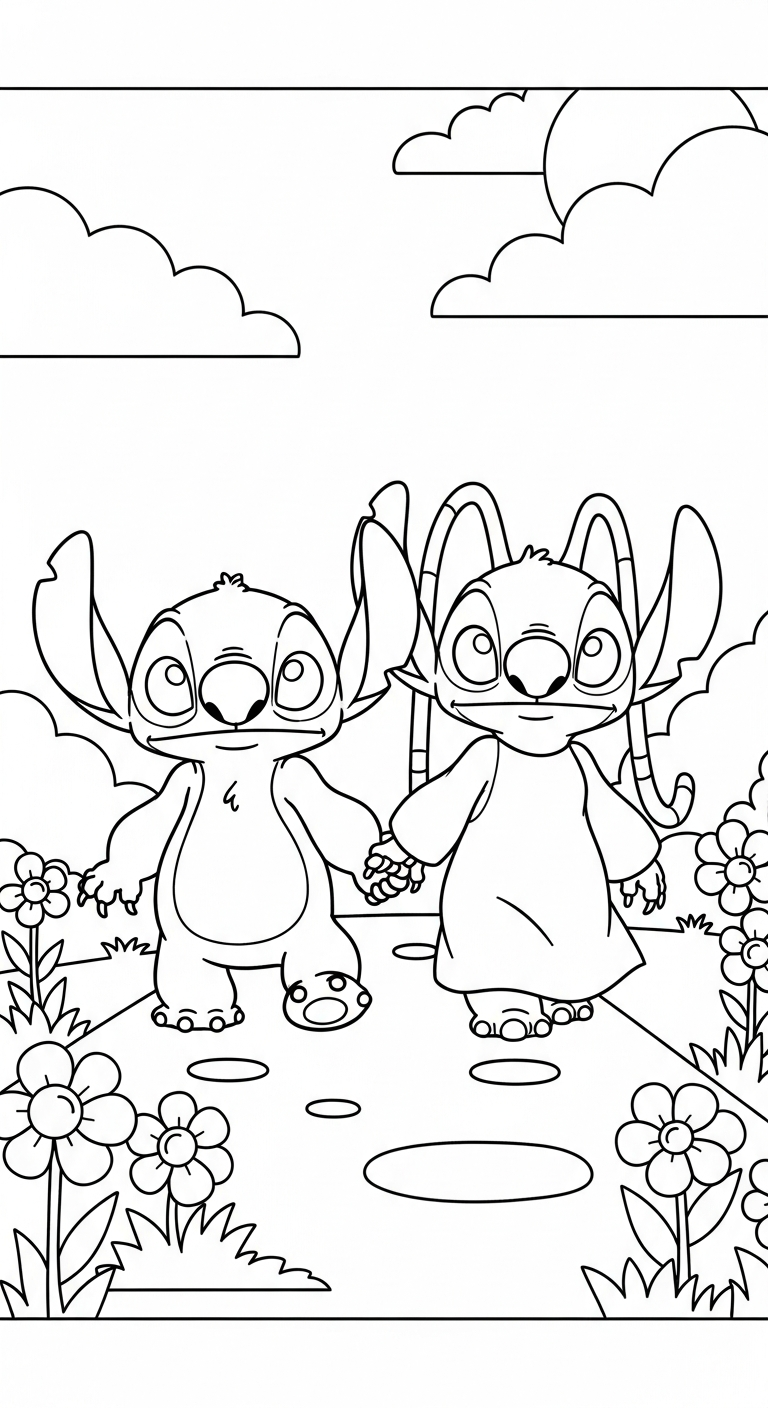 a imprimer coloriage Stitch et Angel updated gratuit