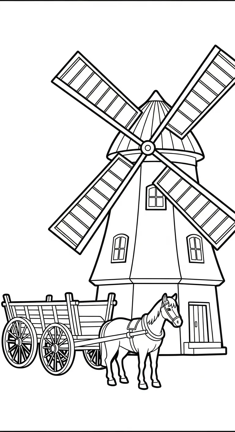 coloriage Moulins à Vent à imprimer pour enfant de 3 ans