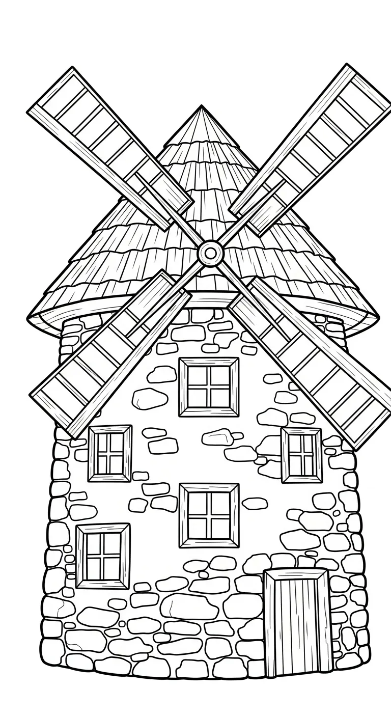 coloriage Moulins à Vent pour enfants a imprimer gratuit