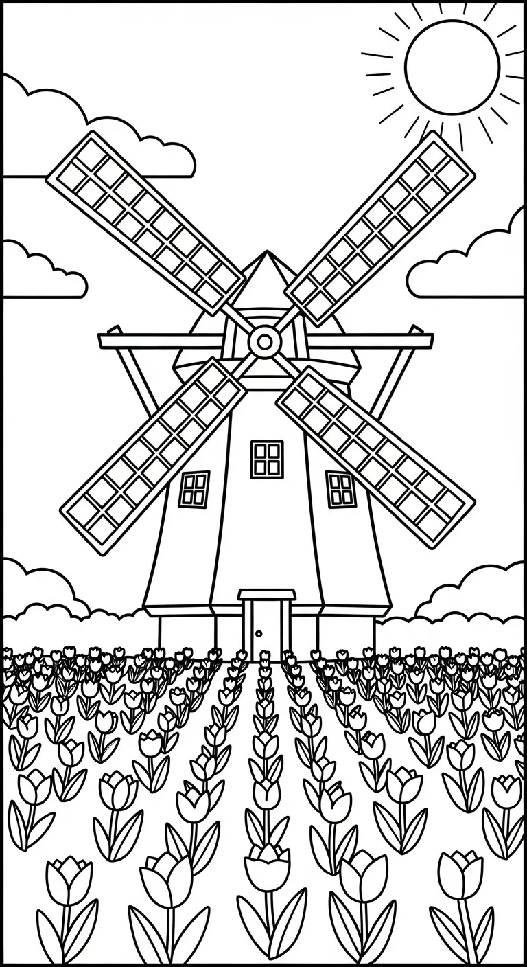 coloriage Moulins à Vent à imprimer pdf gratuit