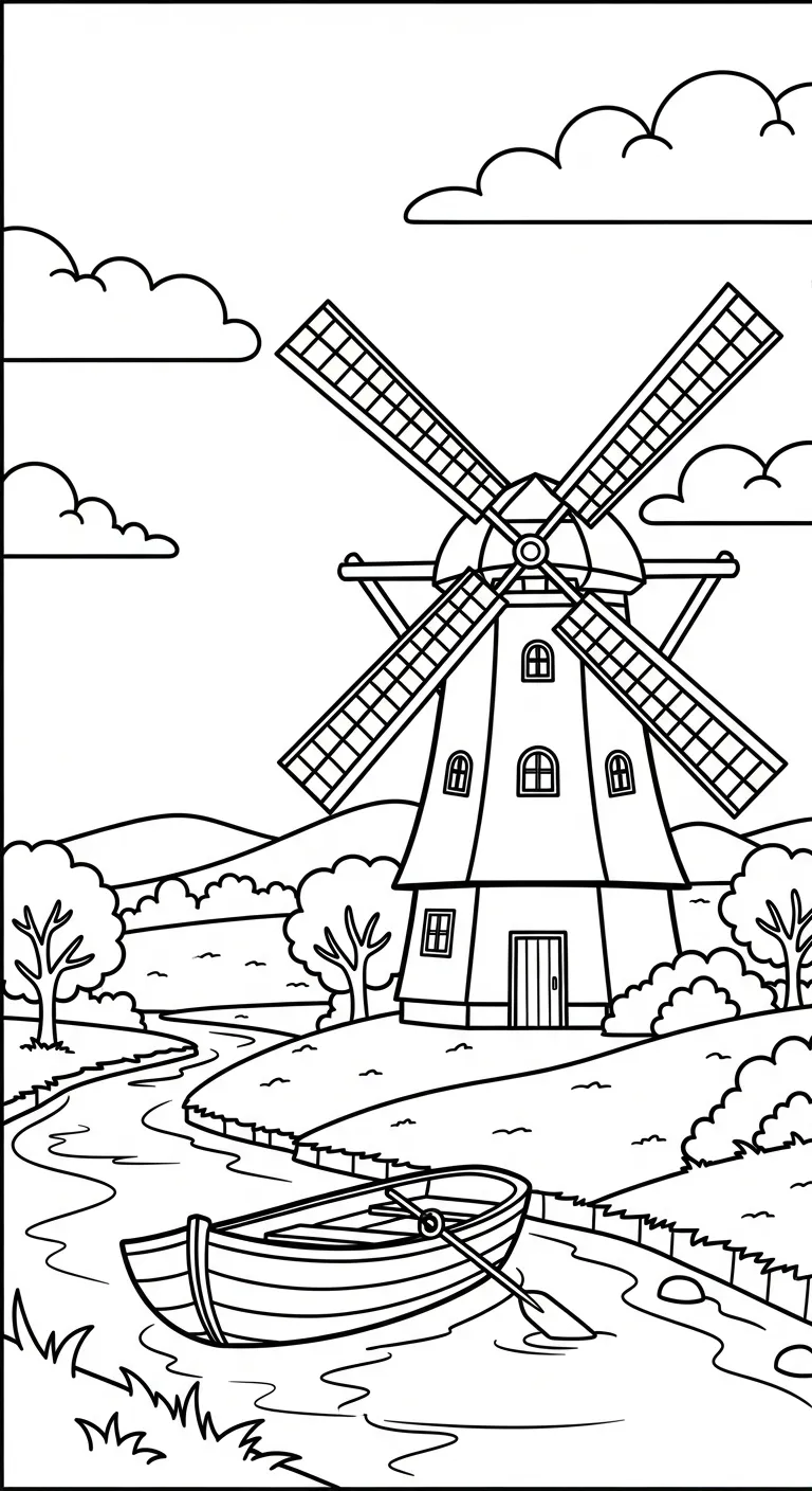 coloriage Moulins à Vent et decoupage