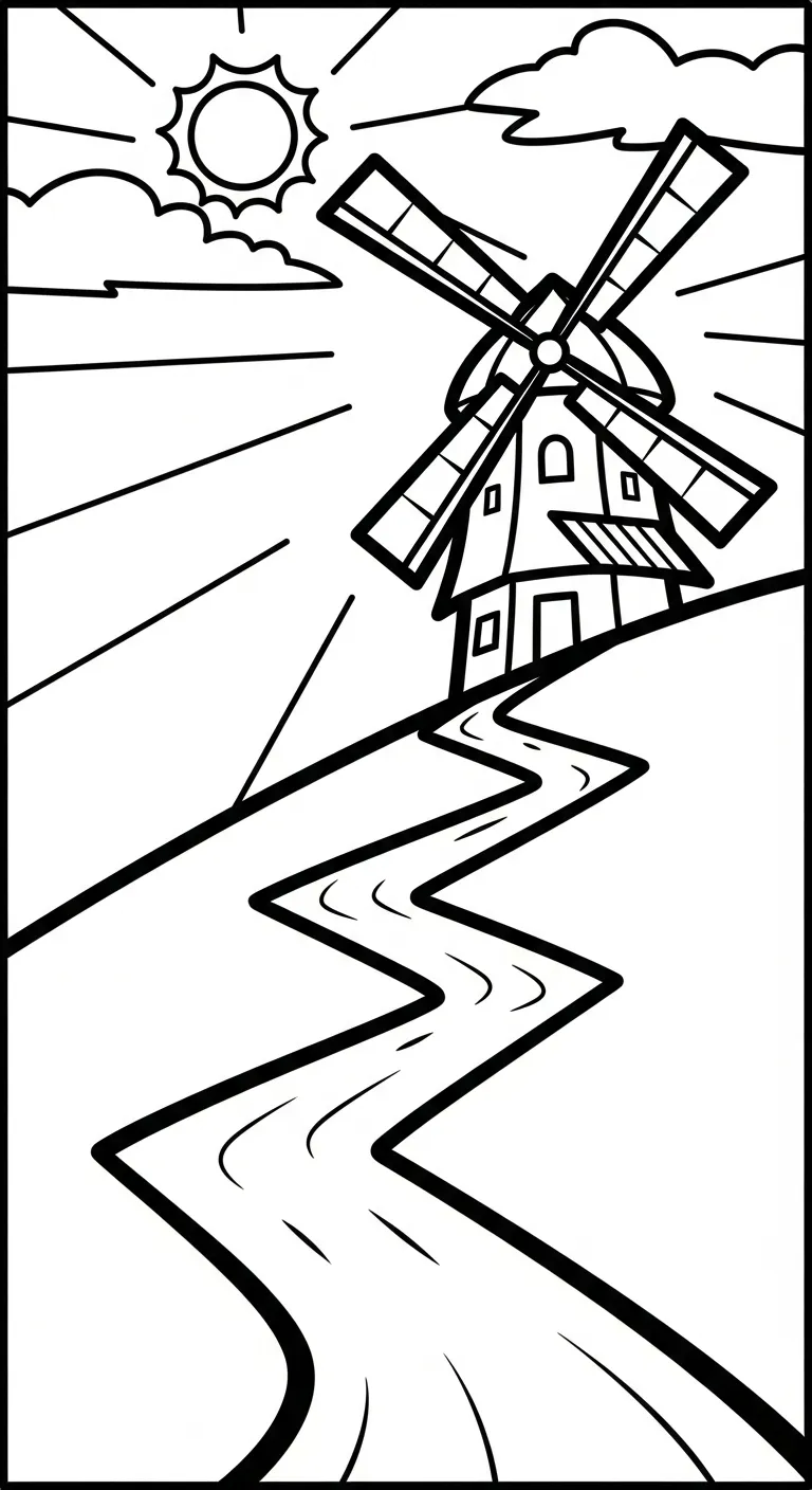 coloriage Moulins à Vent et découpage à imprimer