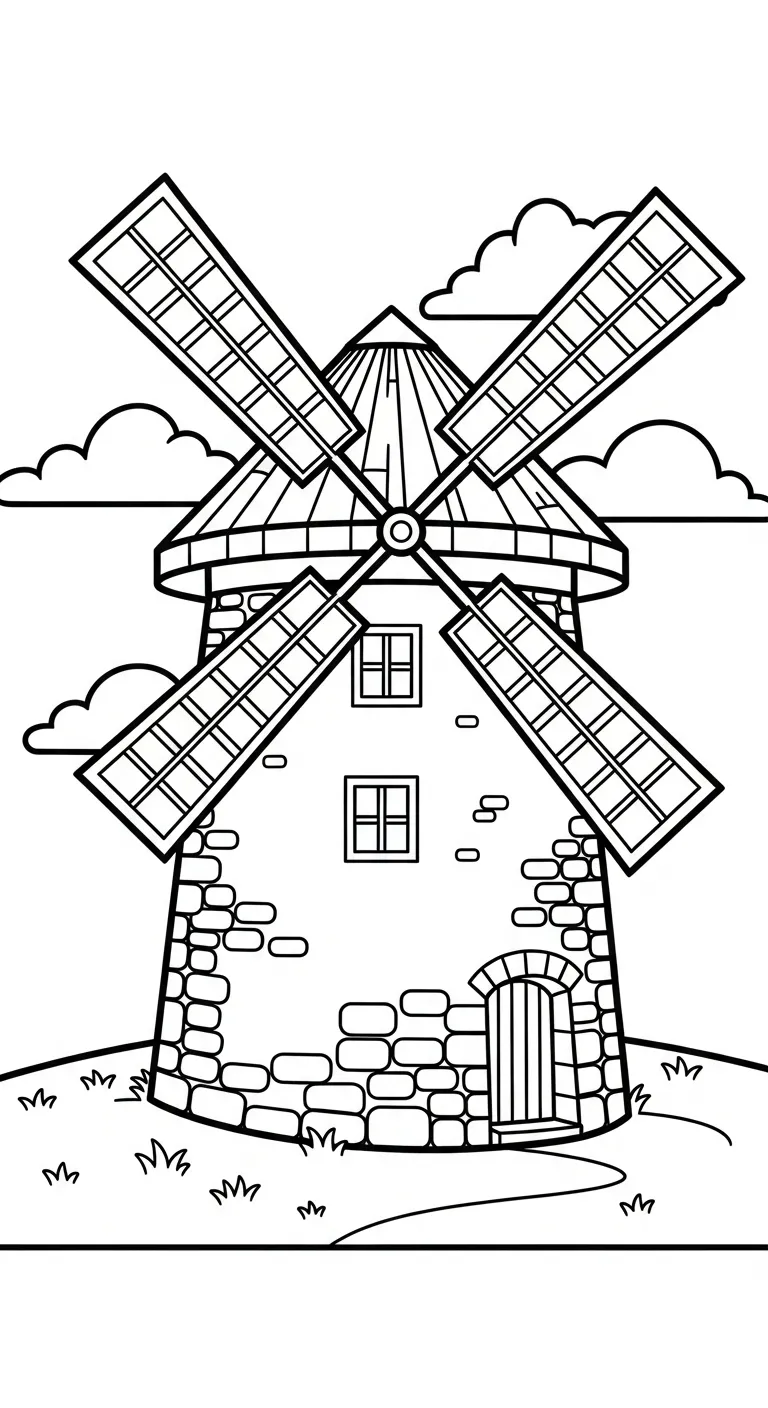 image de coloriage Moulins à Vent pour enfant