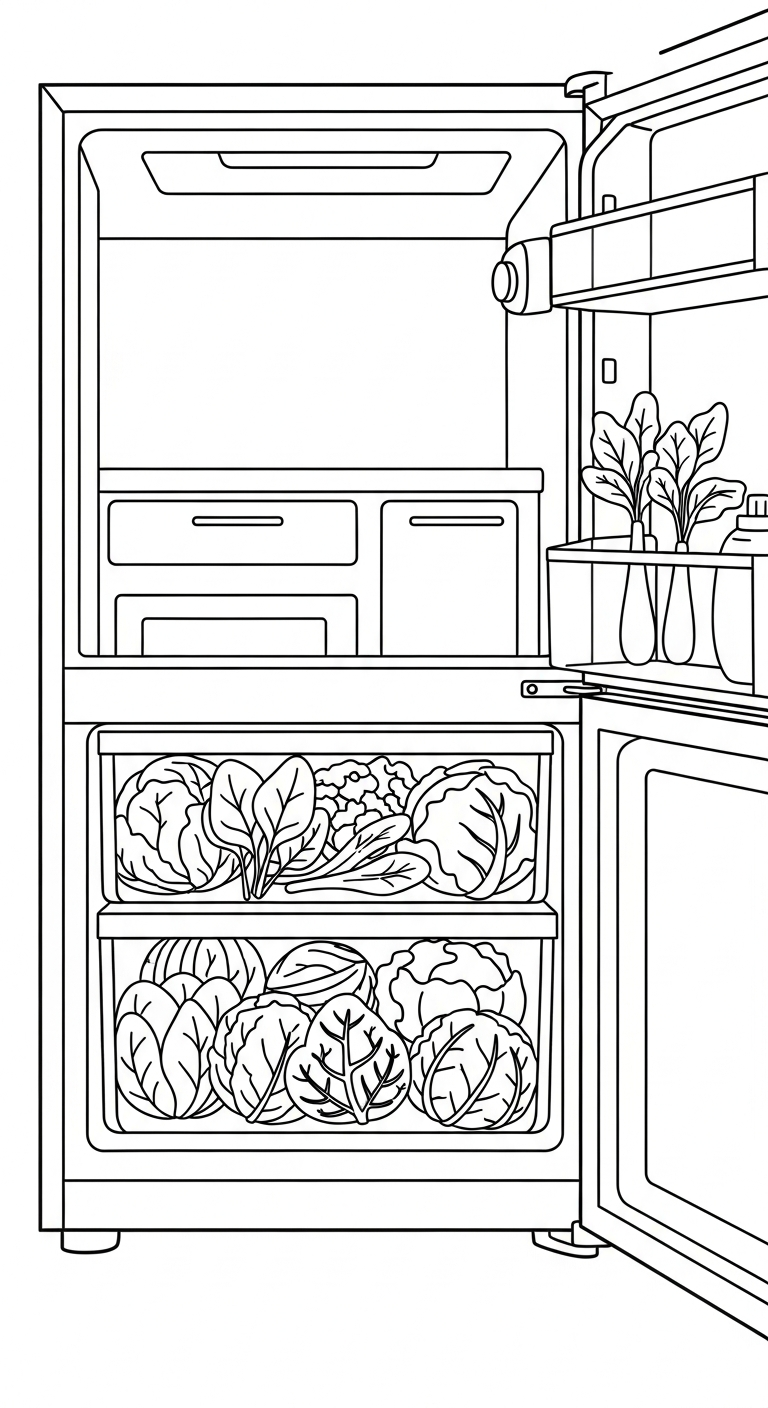 Målarbild om kylskåp (uppdaterad) att skriva ut för ett 3-årigt barn