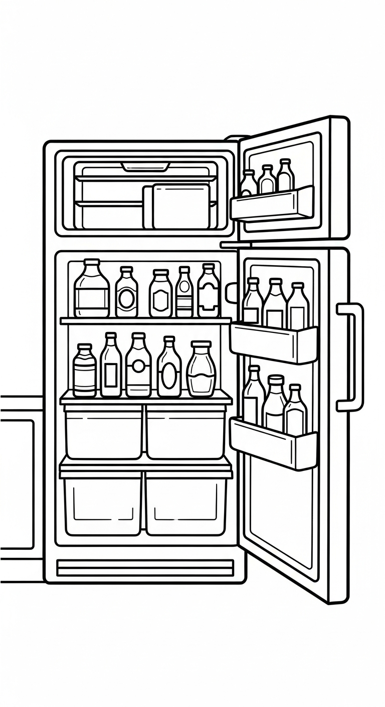 Målarbild om kylskåp (uppdaterad) att skriva ut för ett 4-årigt barn