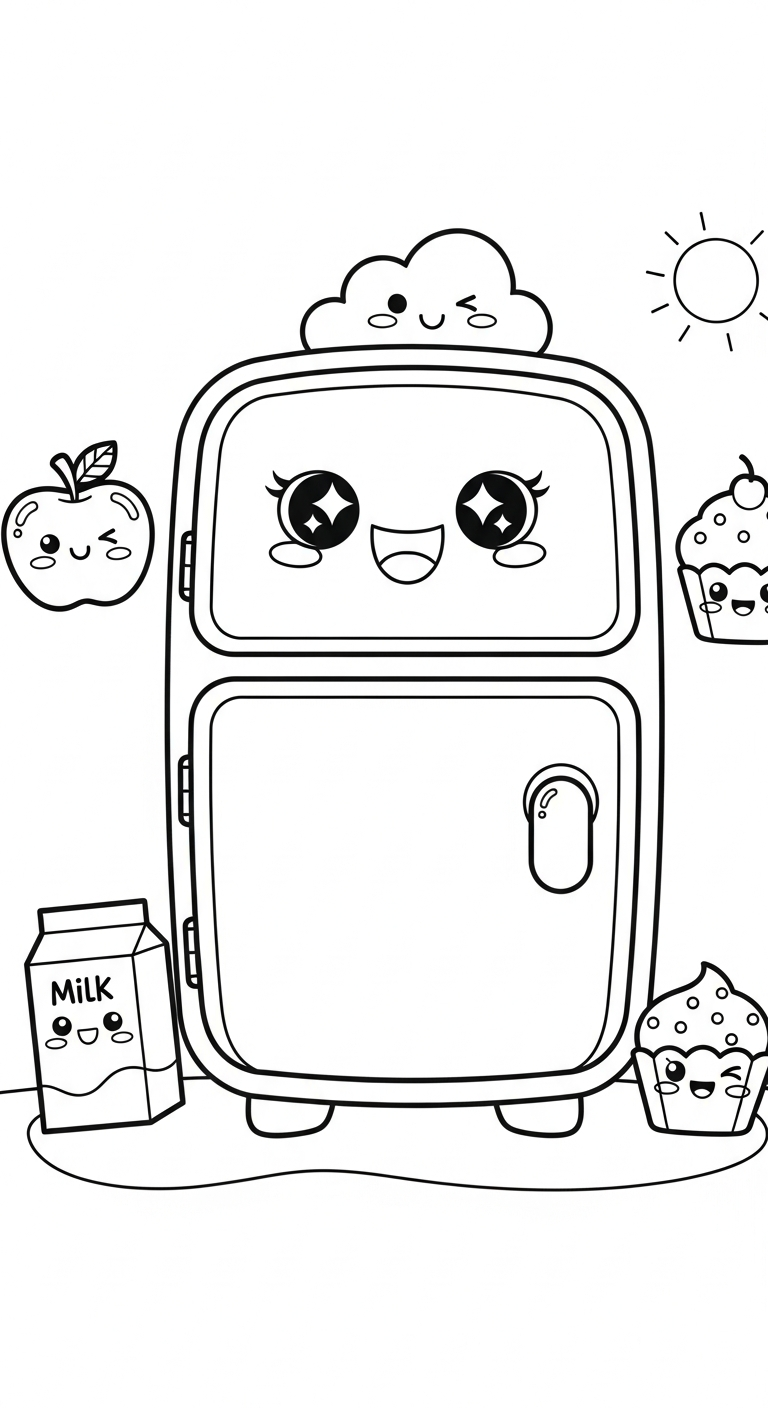 Gratis utskrivbar målarbild med kylskåp för barn (uppdaterad)