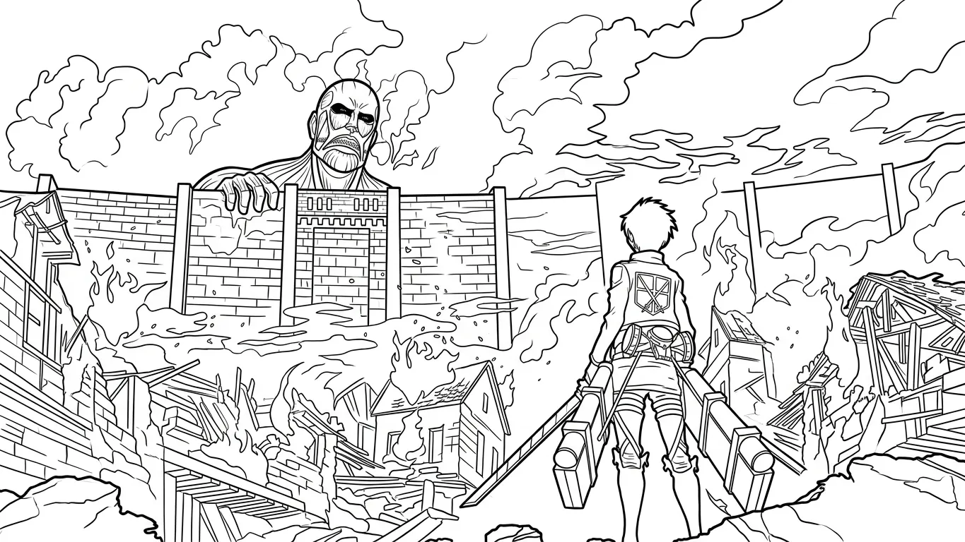 coloriage Attack on Titan à imprimer pour enfant de 7 ans 1