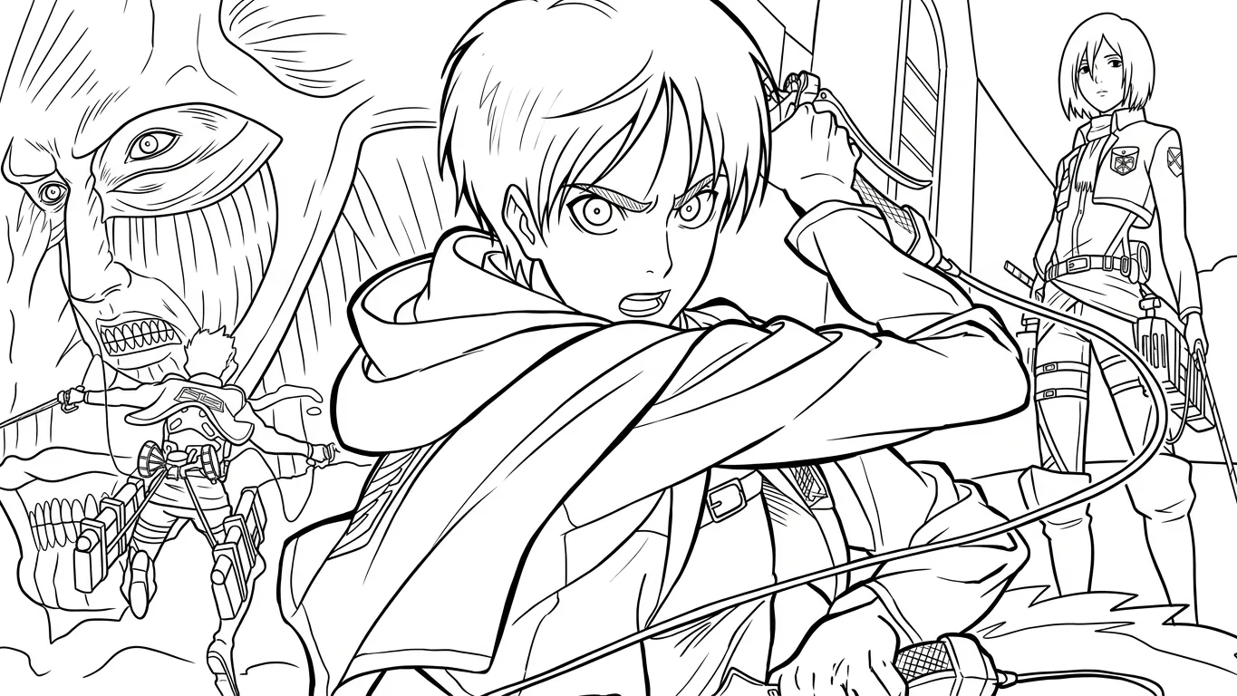 coloriage Attack on Titan à imprimer pour enfant de 4 ans 1
