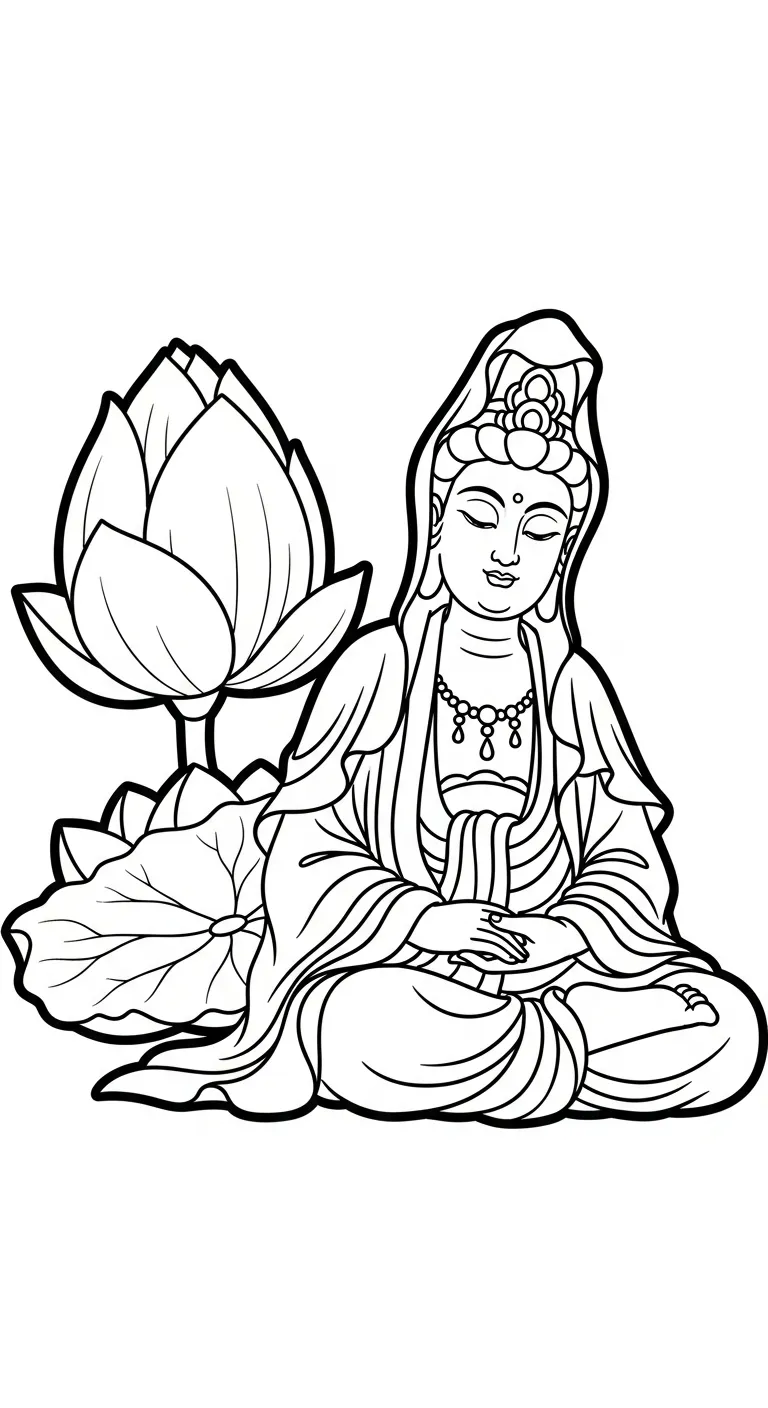 coloriage Guanyin pour enfant de 8 ans