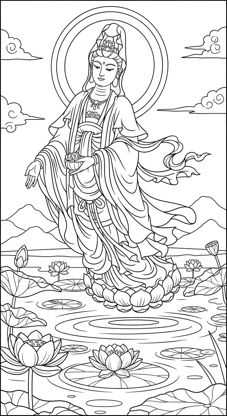coloriage Guanyin pour enfants a imprimer