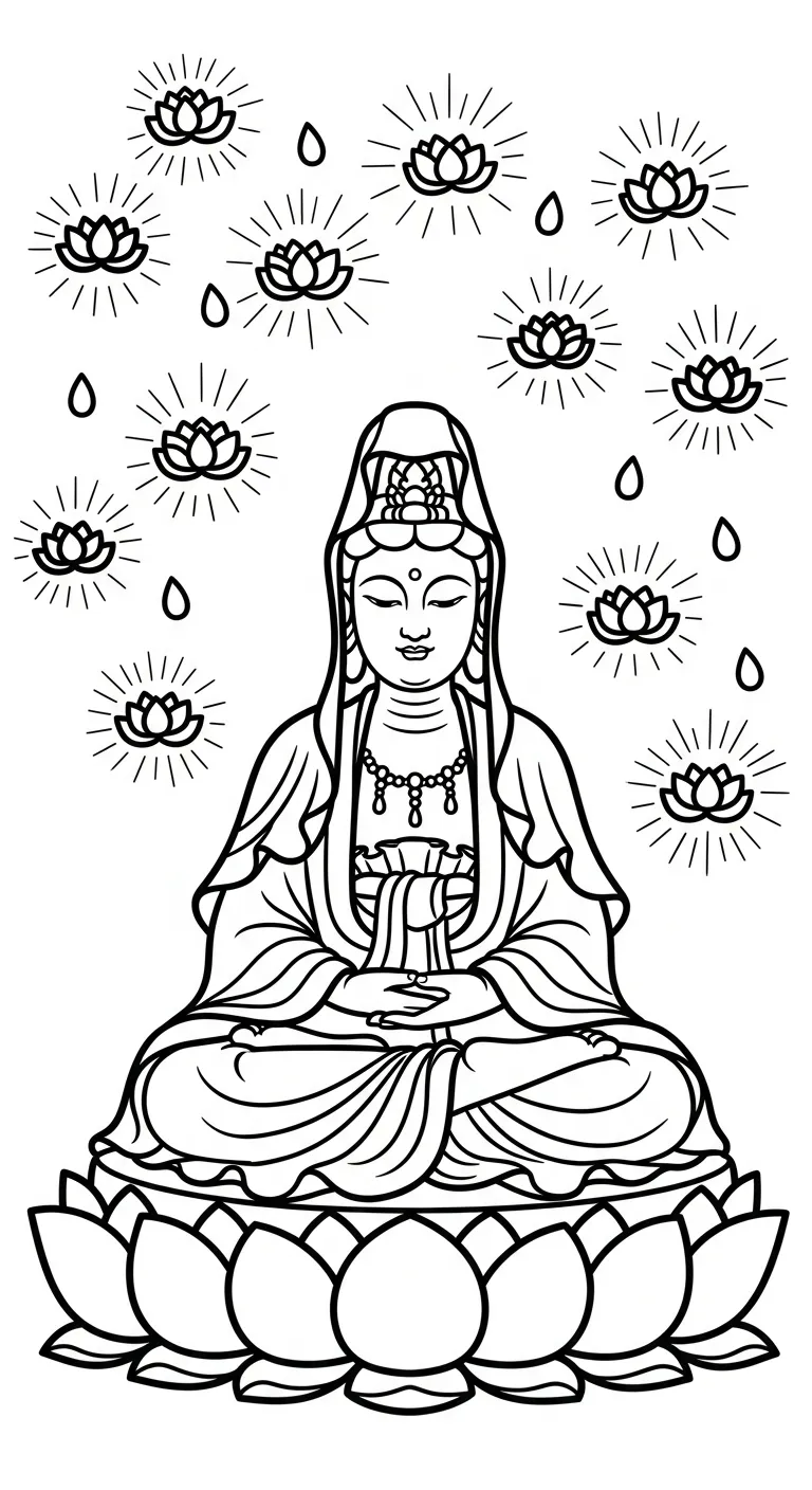 coloriage Guanyin a imprimer pour enfant de 4 ans