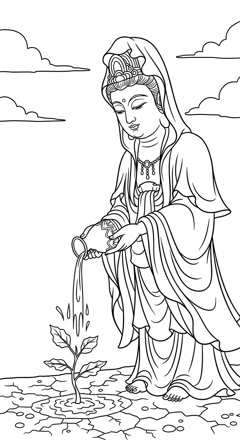 coloriage Guanyin gratuit pour enfants