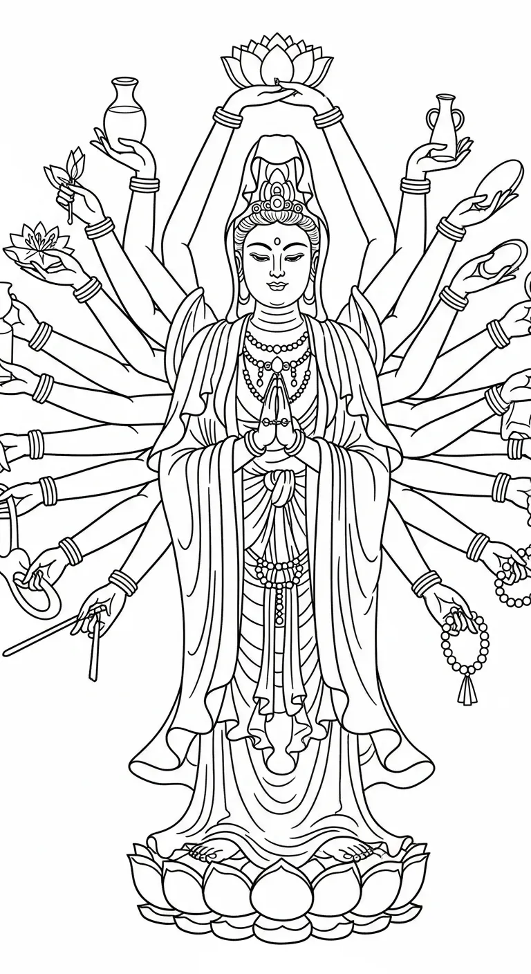 coloriage Guanyin pour enfant de 7 ans
