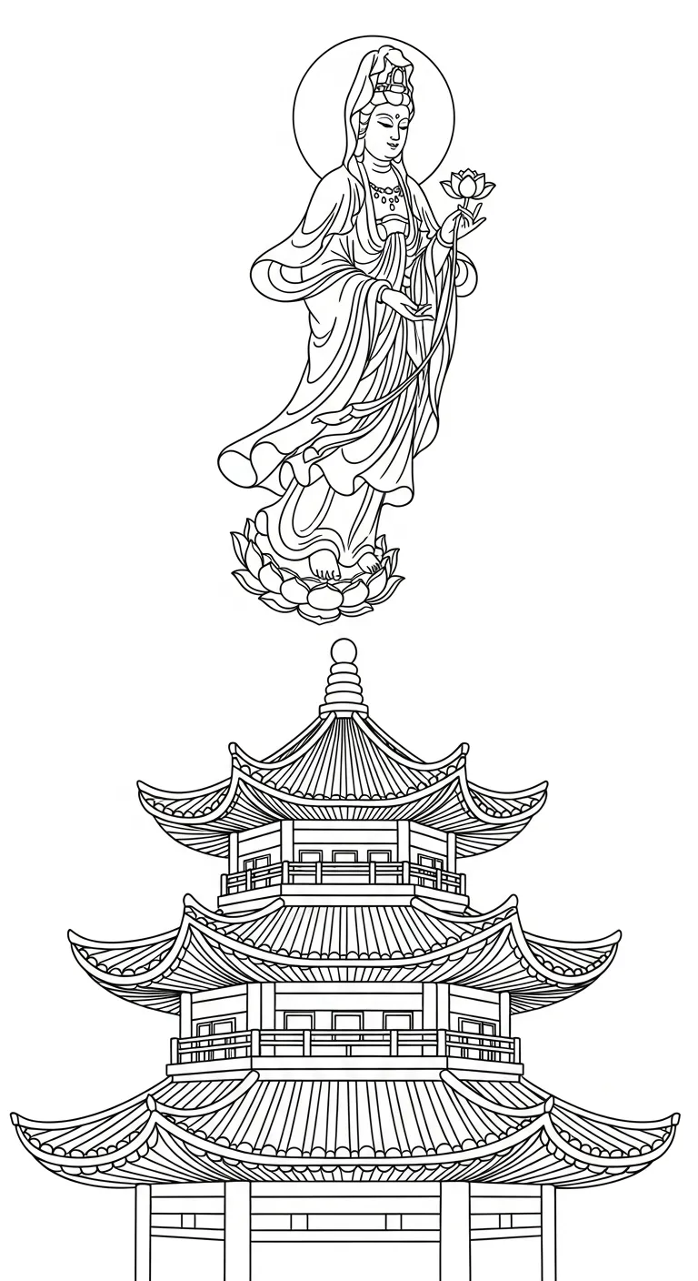 coloriage Guanyin à imprimer pour enfant de 2 ans