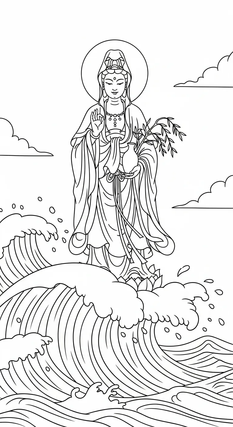 coloriage Guanyin pour enfant de 4 ans