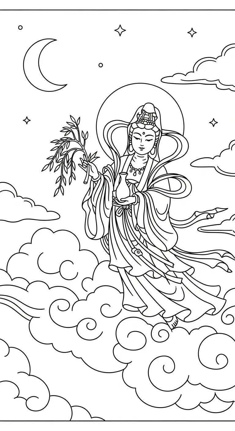 coloriage Guanyin et decoupage 1