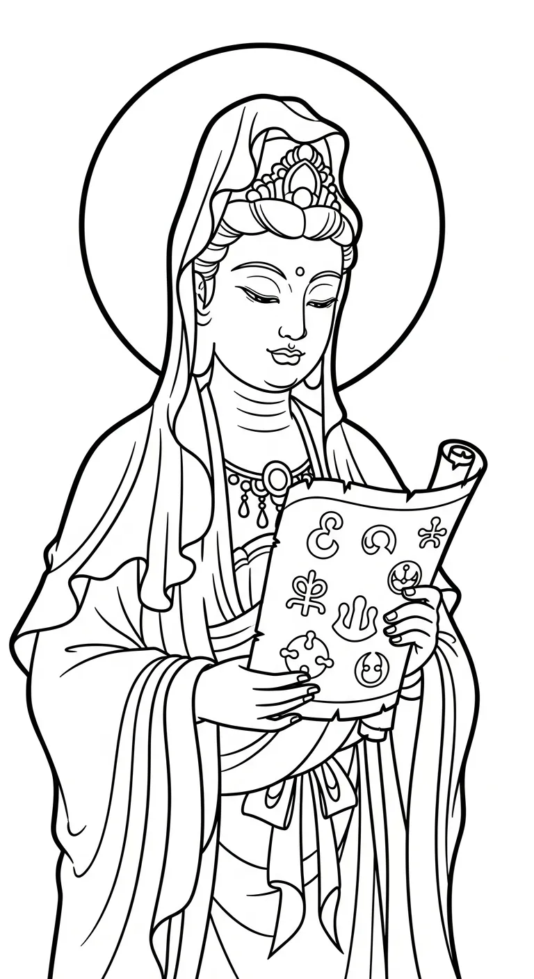 coloriage Guanyin à imprimer pour enfant de 10 ans