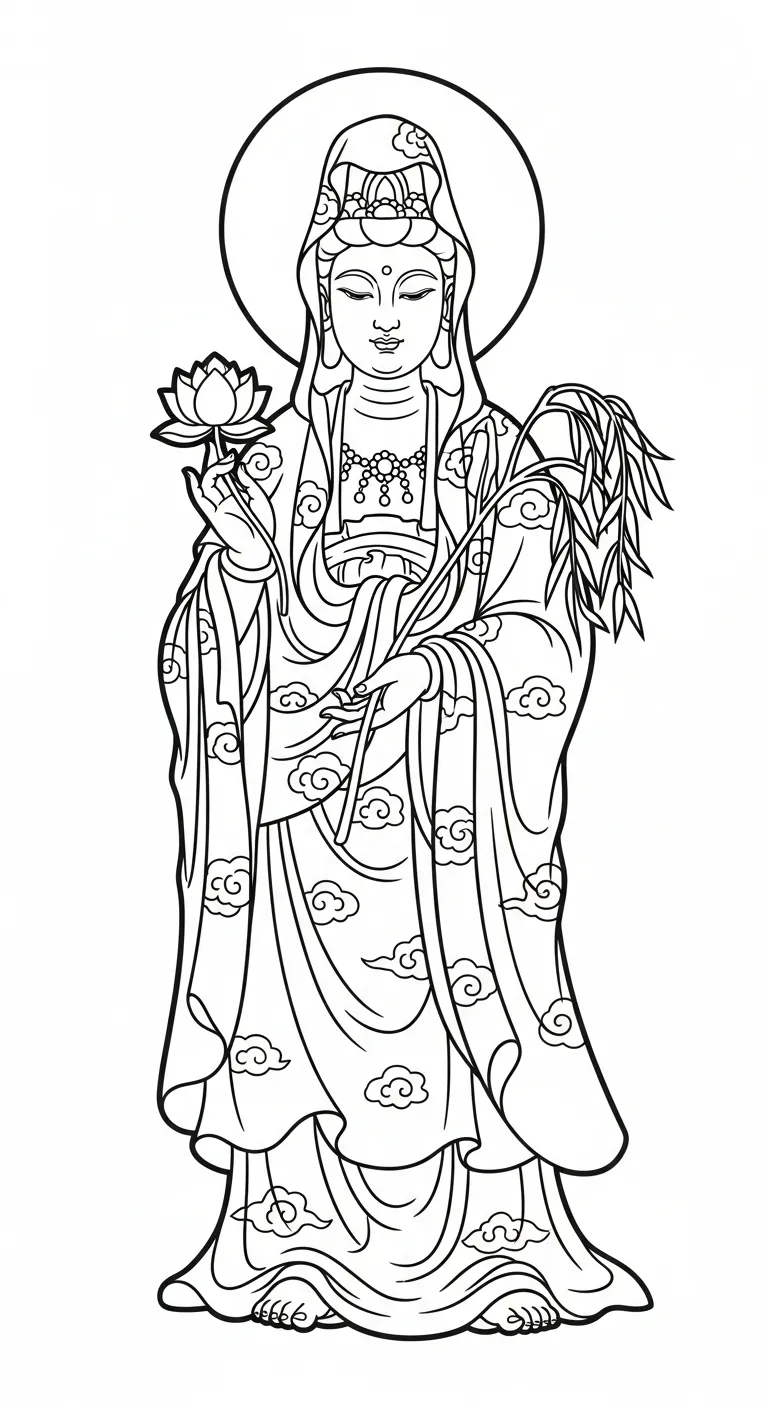 coloriage Guanyin et decoupage