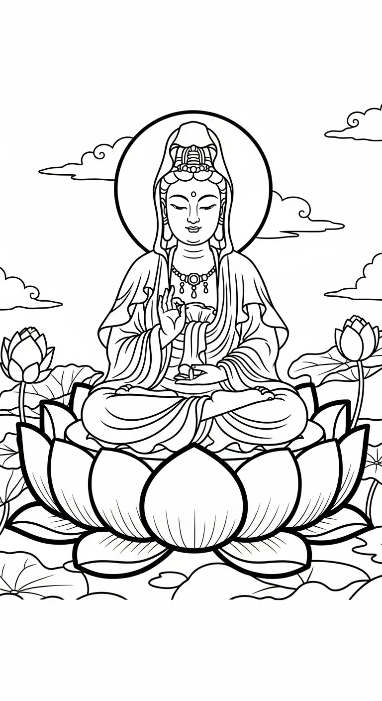 coloriage Guanyin pour enfant de à imprimer