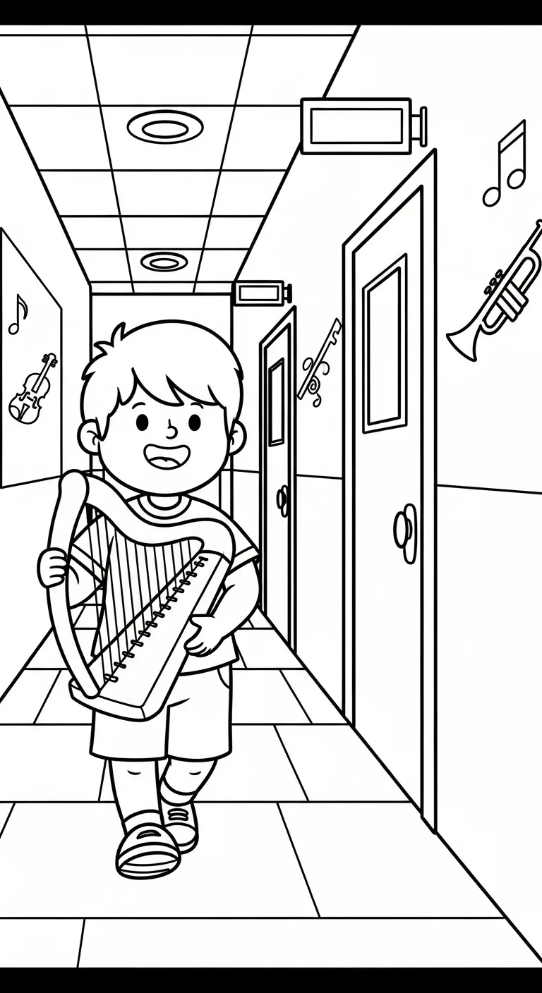coloriage Harpe à imprimer pour enfant de 9 ans