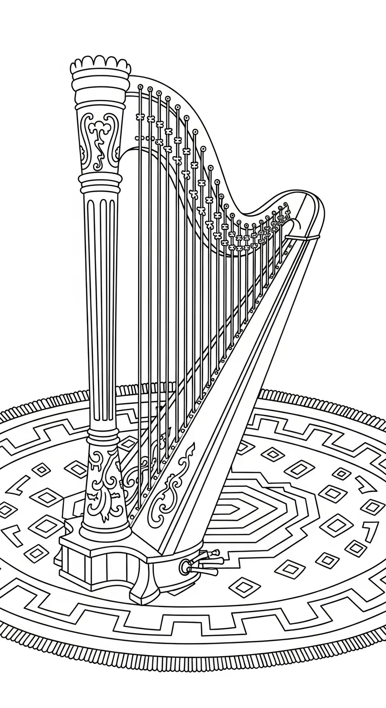 coloriage Harpe et découpage à imprimer