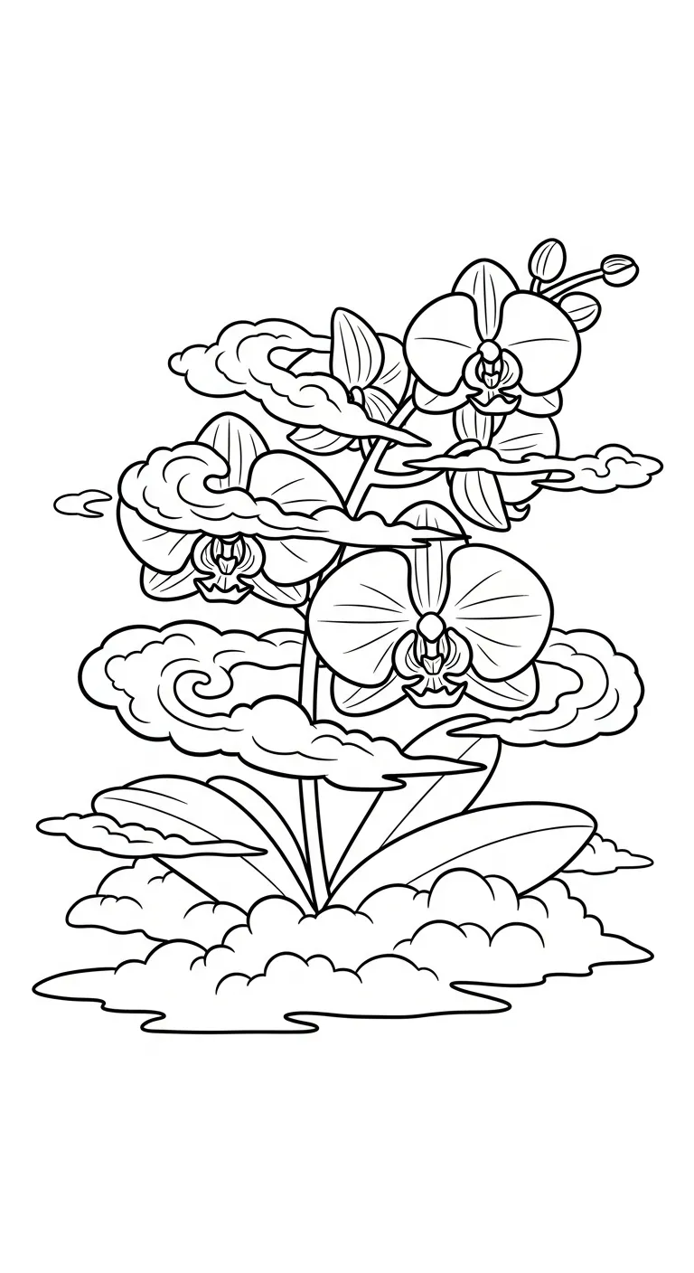coloriage Orchidée et decoupage a imprimer gratuit