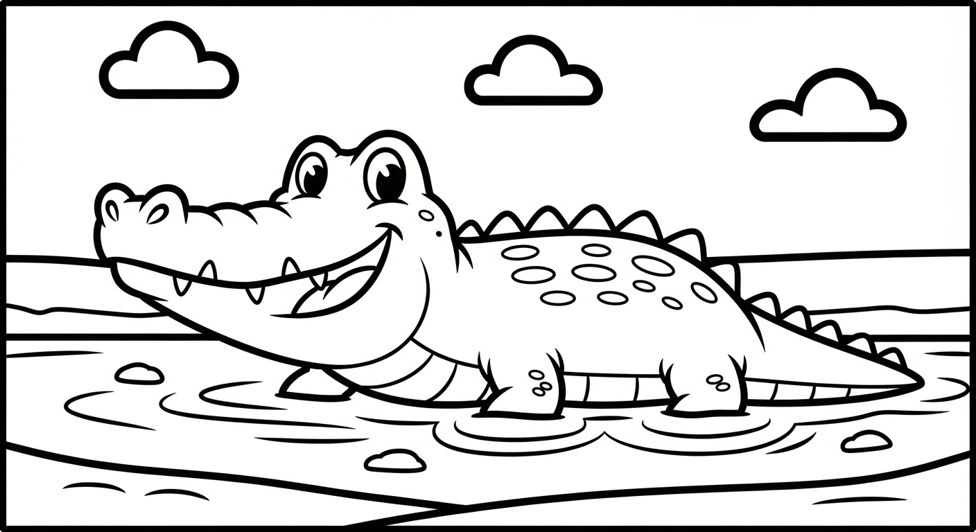 Crocodile coloring page to draw online