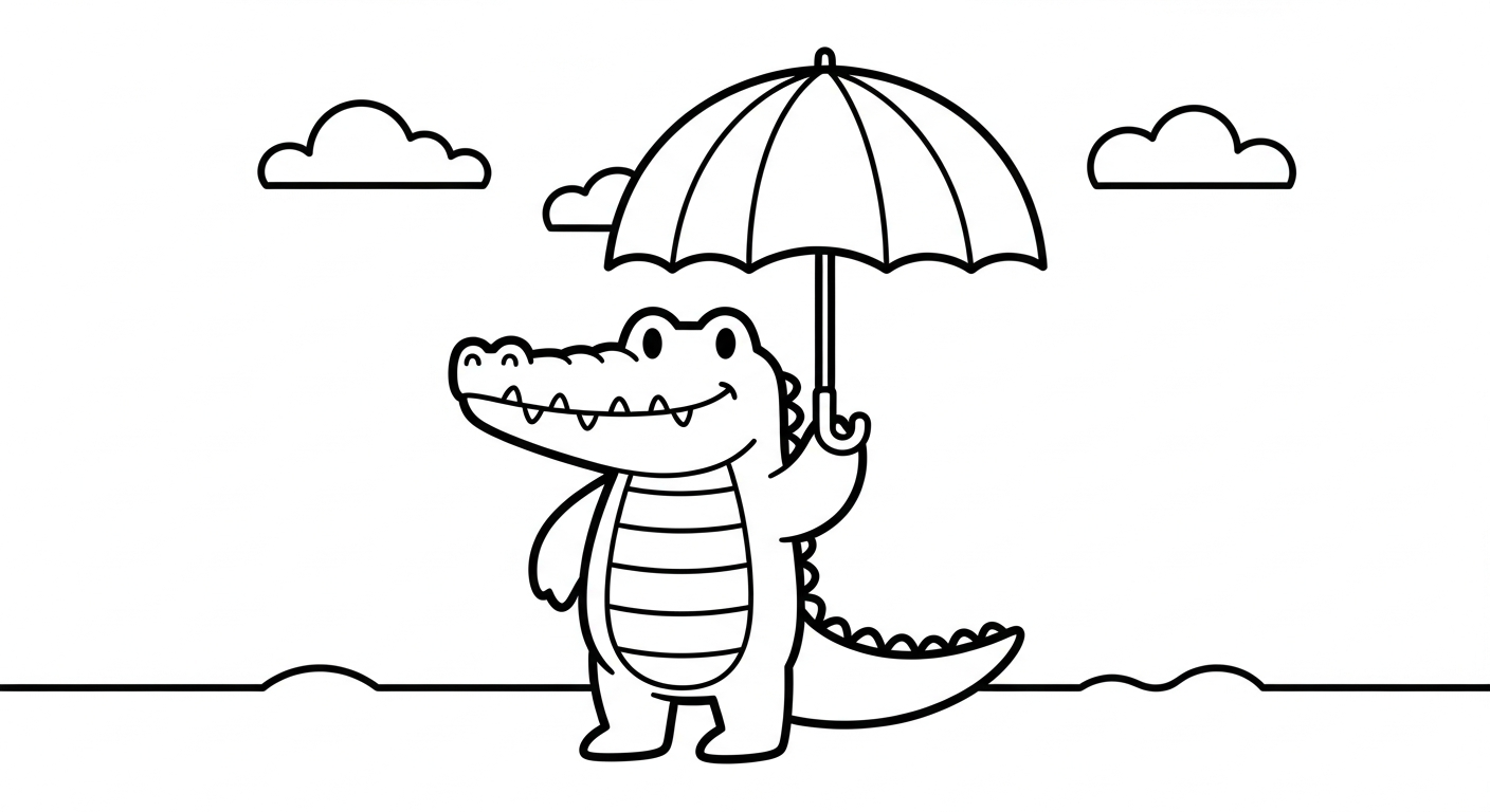 Crocodile coloring page to print for 7 year old child